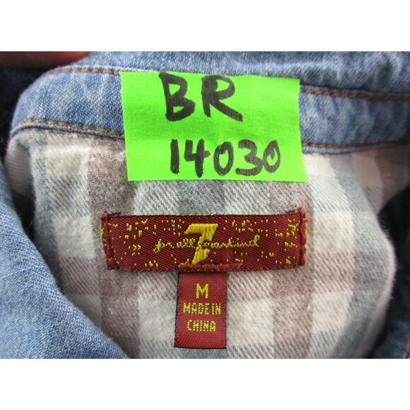 7 For All Mankind Shirt Women Medium Blue Denim Pearl Snap Button Up Top - Picture 11 of 11